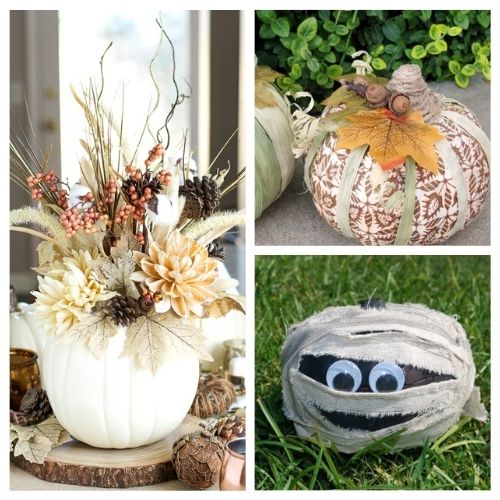 16 Dollar Store Pumpkin Crafts- Foam pumpkins from the dollar store are the perfect accessory to makeover on a budget! Use them in these fall dollar store pumpkin crafts! | #crafts #diyProjects #fallDIY #pumpkinDIY #ACultivatedNest