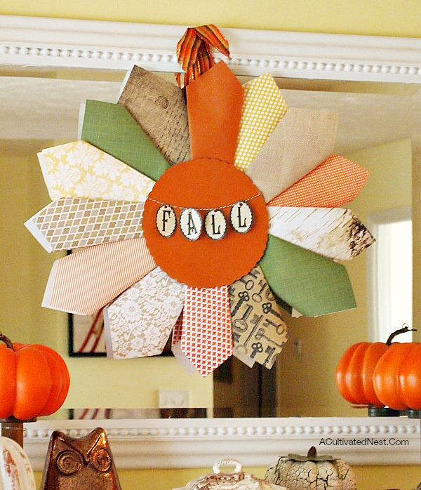 Fall scrapbook paper wreath