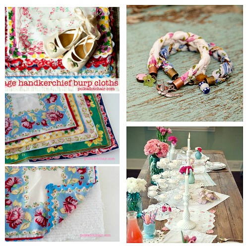 10 Super Cute Ways to Repurpose Vintage Hankies- Don't let your pretty antique handkerchiefs stay locked away in a box. Instead, let everyone see and enjoy them by upcycling them into something new and beautiful! Check out these 10 adorable ways to repurpose vintage hankies! | #diy #upcycle #repurpose #reuse #sewing #hankies #handkerchiefs #vintage