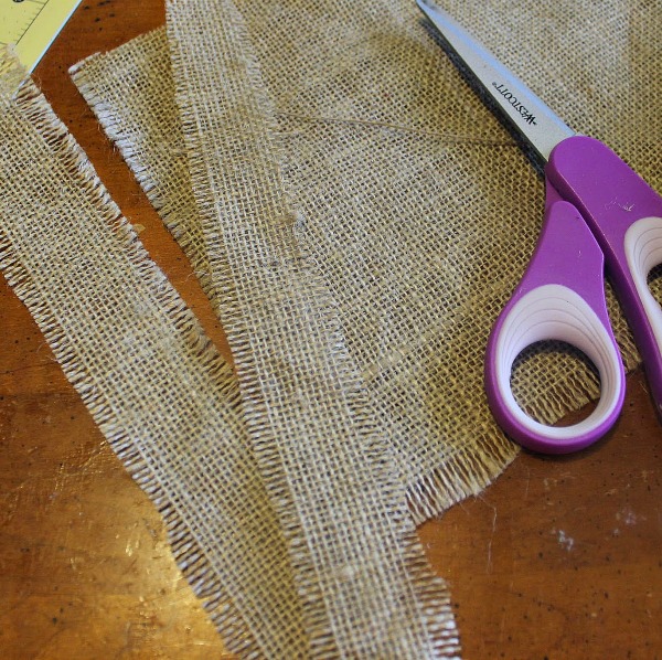 cut burlap into strips for napkin rings