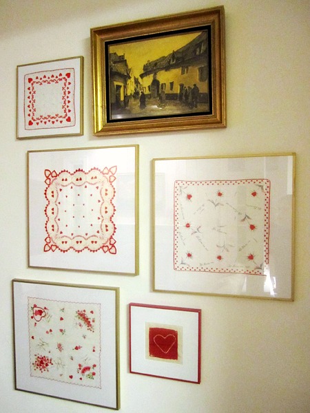 Framed Vintage Hankies- Found some pretty old hankies? Don't keep them stored away! Instead, check out these 10 awesome ways to repurpose vintage hankies! #repurpose #upcycle #diy #sewing #recycle #reuse #sewingProject #diyProject #craft #vintage