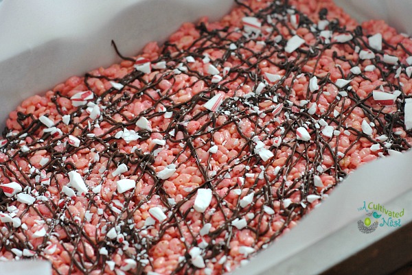 Easy holiday dessert! Chocolate covered peppermint rice krispie treats!