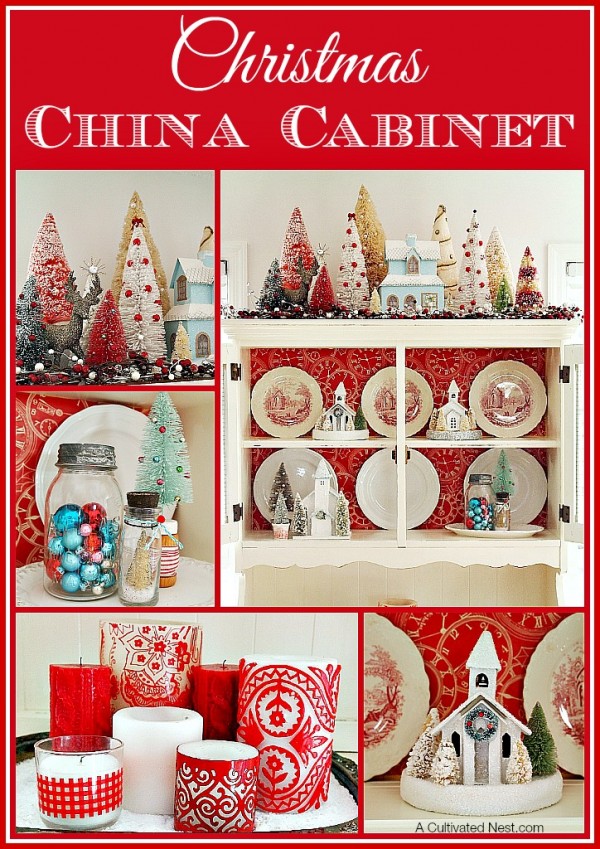 Some cute ideas for decorating your Christmas china cabinet!