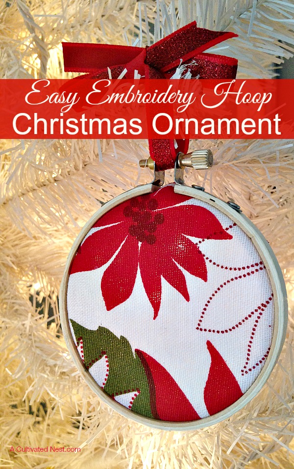 Easy DIY Christmas ornament! You can make your own easy embroidery hoop Christmas ornaments in just minutes, perfect for decorating your tree or attach to a present as a one of a kind tag.