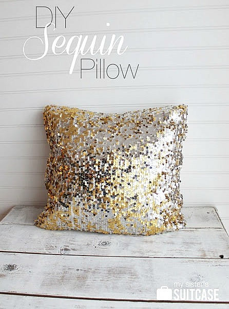 7 Festive and Frugal Ways to Decorate for New Year's Eve - DIY sequin pillow