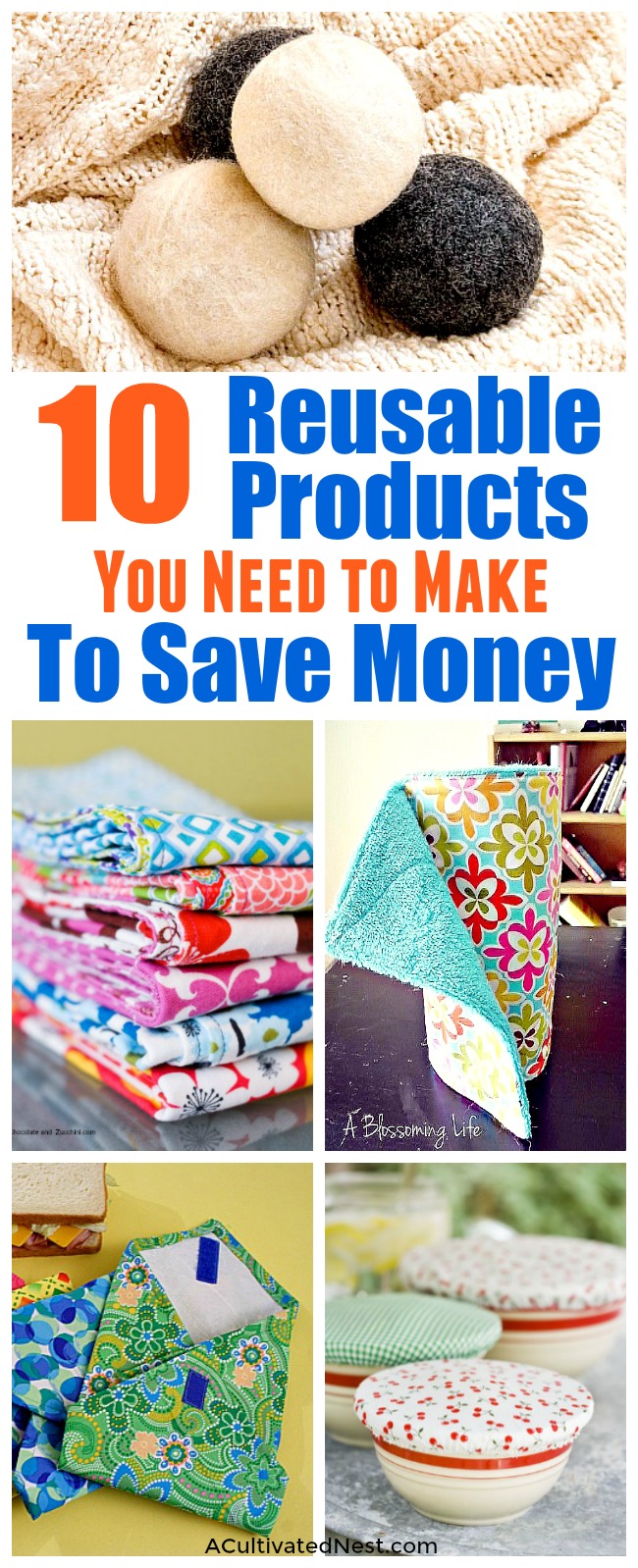 Disposable Products You Can Replace with Reusable Ones- You can save money and help the environment at the same time by making these DIY reusable products! They're so easy to make, and you can use your favorite colors! | environmentally friendly, eco friendly, frugal, sewing, ways to save money, wool dryer balls, cloth paper towels, unpaper towels, #diy #frugalLiving #saveMoney #moneySaving