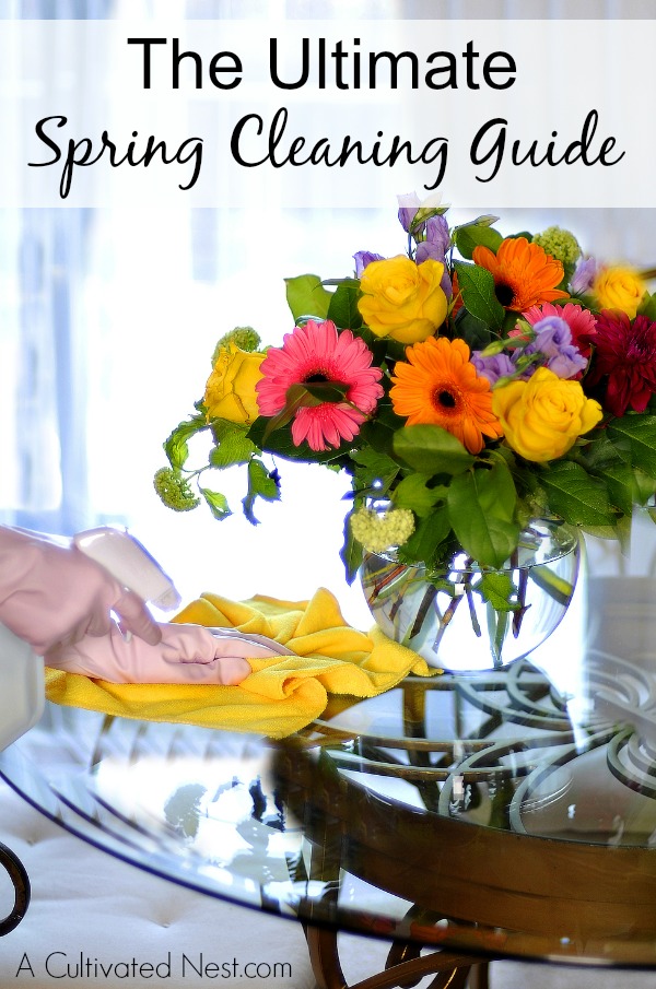 The Ultimate Guide to Spring Cleaning- Spring cleaning your home isn't hard, if you've checked out this guide! It has all the tips, tricks, free printable cleaning checklists, and fun cleaning challenges you need to get your home sparkling clean with ease! | #springCleaning #cleaningTips #cleaning #ACultivatedNest