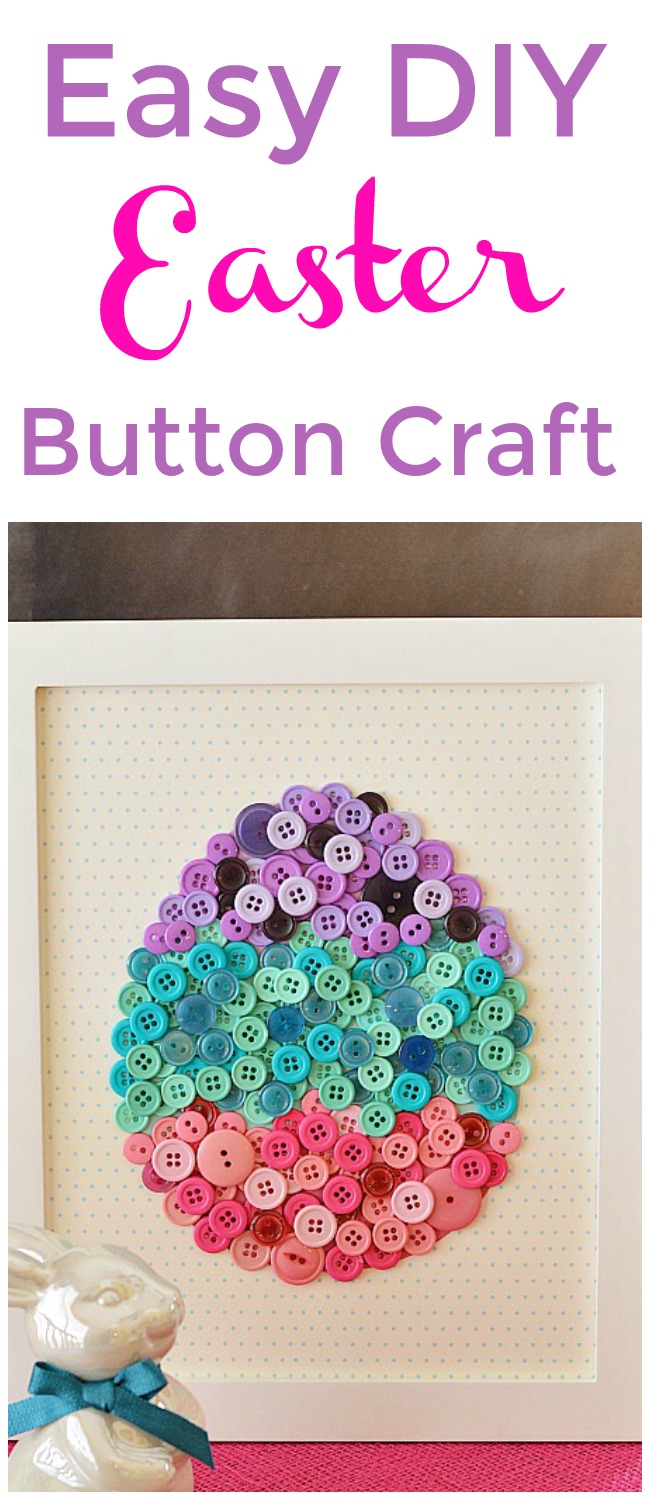DIY Easter Button Craft with free Template. This pretty framed DIY Button egg is easy to make and will look so cute as part of your spring and Easter decor! | Button Crafts| Easter Crafts| Easter decorating ideas