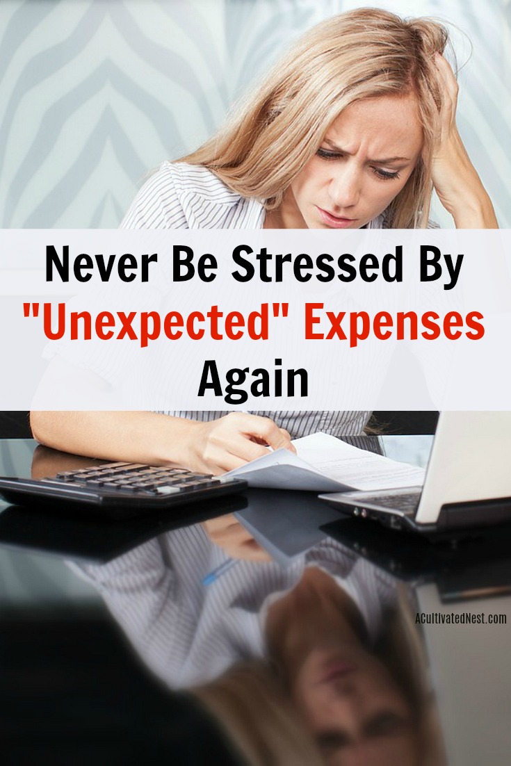 How sinking funds help you to never be stressed by "unexpected" expenses again. What they are, how to set them up. No more panicked nights trying to figure out to come up with money for expenses! Budgeting, Dave Ramsey, living on a budget, frugal living, personal finance