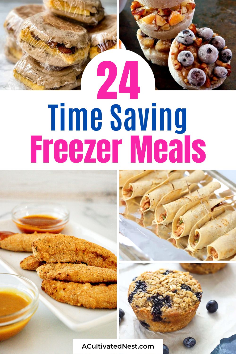 24 Time Saving and Delicious Freezer Meal Recipes- If you want delicious breakfast, lunches, and dinners without having to spend ages in the kitchen, then you need to check out these freezer meal recipes! | breakfast freezer meals, lunch freezer meals, dinner freezer meals, #freezerMeals #recipes #breakfastRecipes #dinnerRecipes #ACultivatedNest