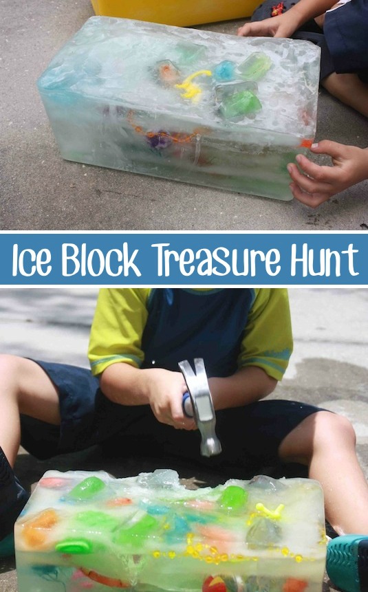 Ice Block Treasure Hunt- Here are 10 inexpensive summer outdoor activities that will keep the kids or grandkids occupied all summer long! Definitely give these a try this summer! | #kidsActivities #frugalLiving #summerActivities #summerKidsActivities #ACultivatedNest