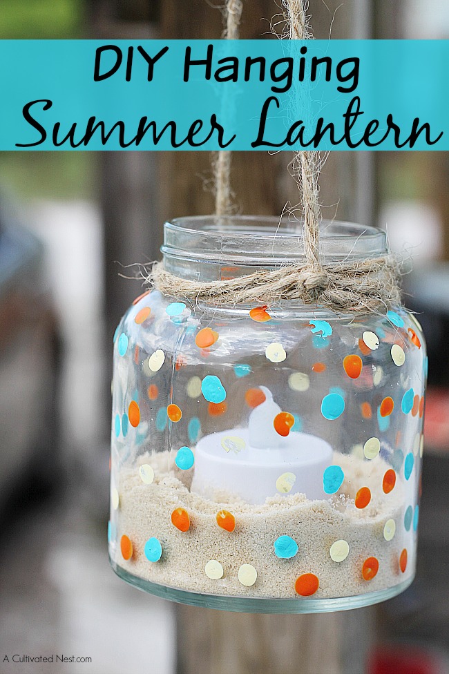DIY Summer Hanging Jar Lantern - hanging jar lanterns are a lovely way to light up the patio or yard!