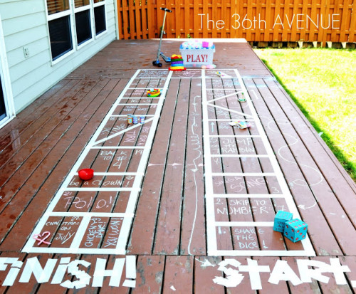 Patio Board Game- Here are 10 inexpensive summer outdoor activities that will keep the kids or grandkids occupied all summer long! Definitely give these a try this summer! | #kidsActivities #frugalLiving #summerActivities #summerKidsActivities #ACultivatedNest