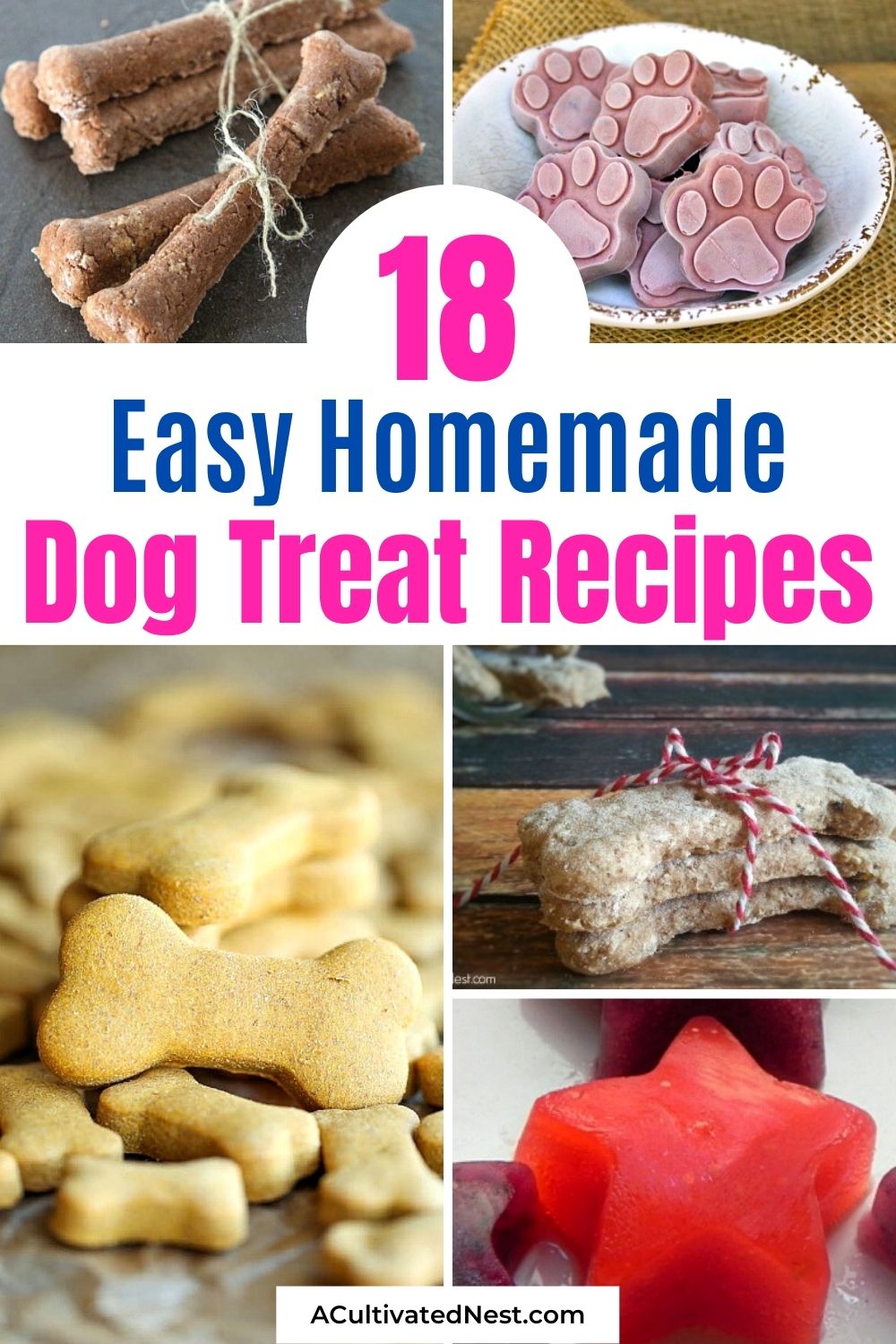 18 Easy Homemade Dog Treats- An easy way to save money on your pet expenses and ensure your dog eats healthy is by making these easy homemade dog treat recipes! | #dogTreats #homemadeDogTreats #dogTreatRecipes #pets #ACultivatedNest