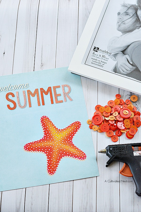 Starfish Welcome Summer Button Craft- Materials | #freePrintable #diy #craft #summer #printable #decor #wallArt #buttonCraft #kidsCraft