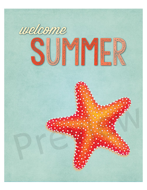 Free Printable Welcome Summer Starfish Button Craft- If you want to make some cute summer decor for your home, you need to make this easy "Welcome Summer" starfish button craft! It includes a free printable to cover with buttons, or you could just frame and display the printable as-is! | craft for kids, summer decor, wall art, #DIY #printable #craft #freePrintable #buttonCraft #summer#starfish #kidsCraft #decor #wallArt