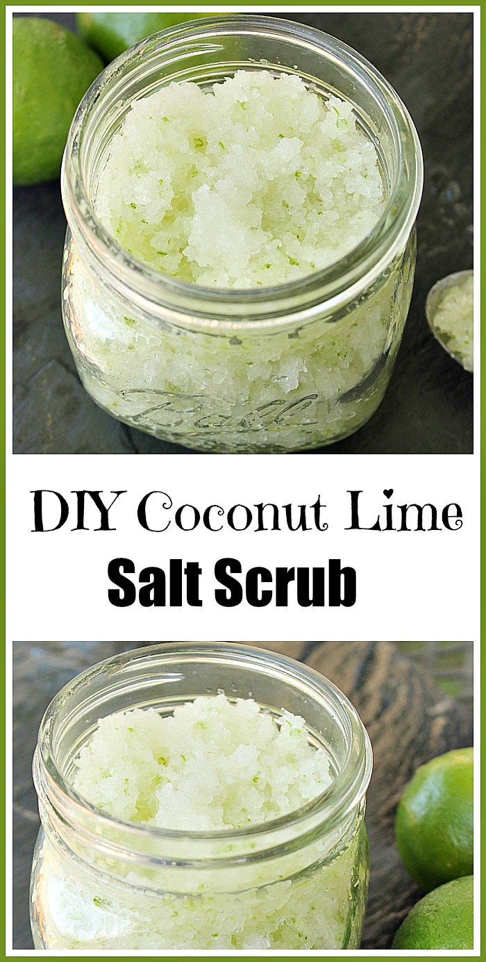 DIY Coconut Lime Salt Scrub - It smells incredibly light and fresh-just like summer and leaves your skin fresh, dewey, and ultra soft with very little effort and money. Just reach into your pantry and pull out a few items you likely already have on hand.