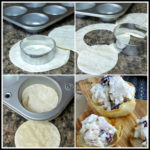 Easy blue cheese chicken salad in tortilla cups