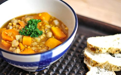15 cozy and comforting slow cooker soups for fall- Red Lentil, Chickpea, and Squash Soup