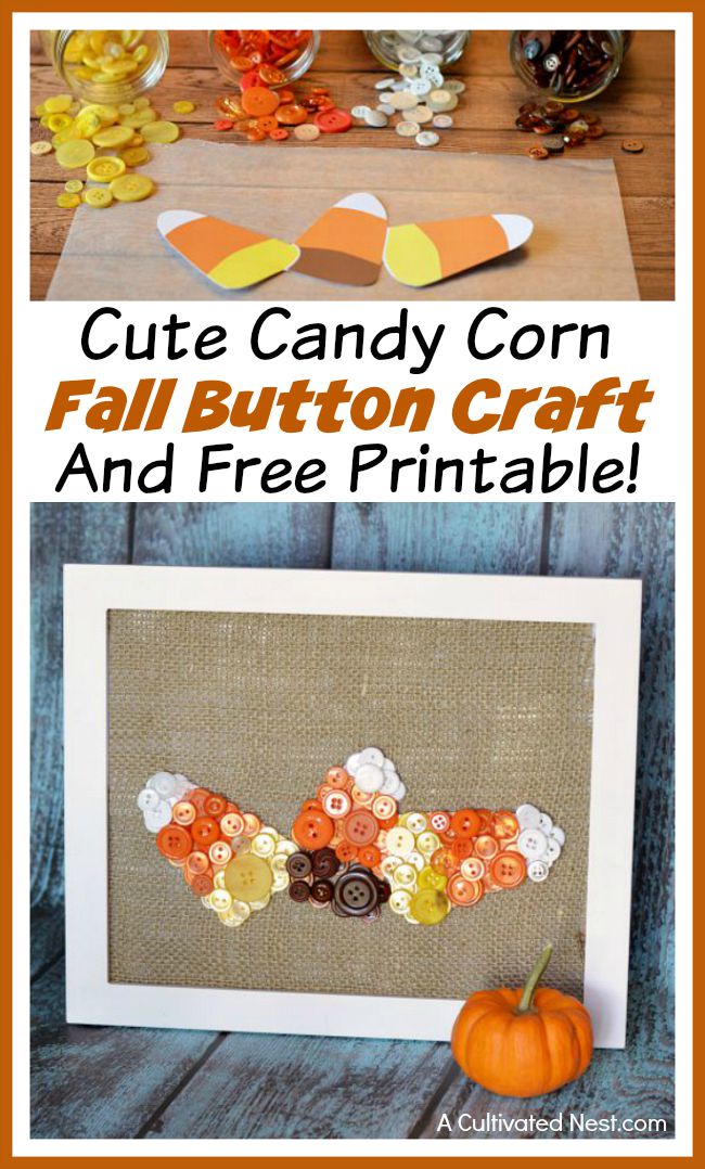 Cute candy corn fall button craft and free printable