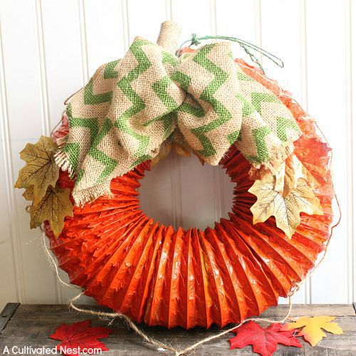 Easy DIY dryer vent pumpkin wreath