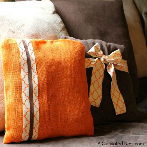 Easy No Sew Fall Pillow Ideas - DIY Beautify - Creating Beauty at Home