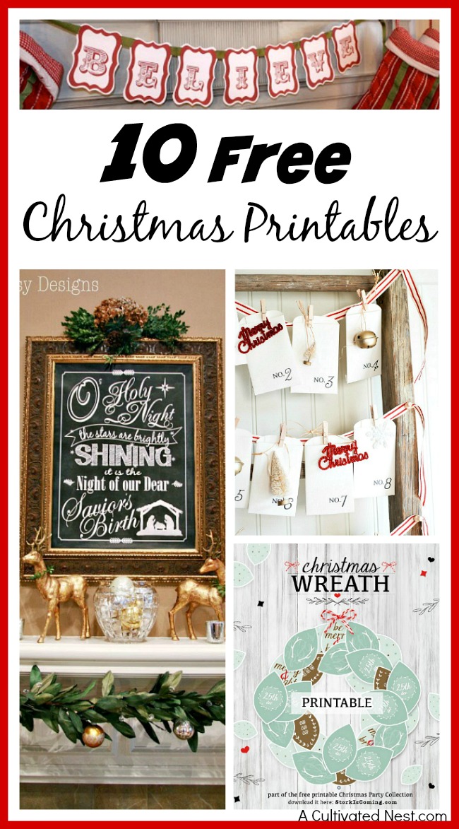 Decorate your home easily and for little cost by using one of these 10 free Christmas printables! Printable Christmas art and Christmas banners included!