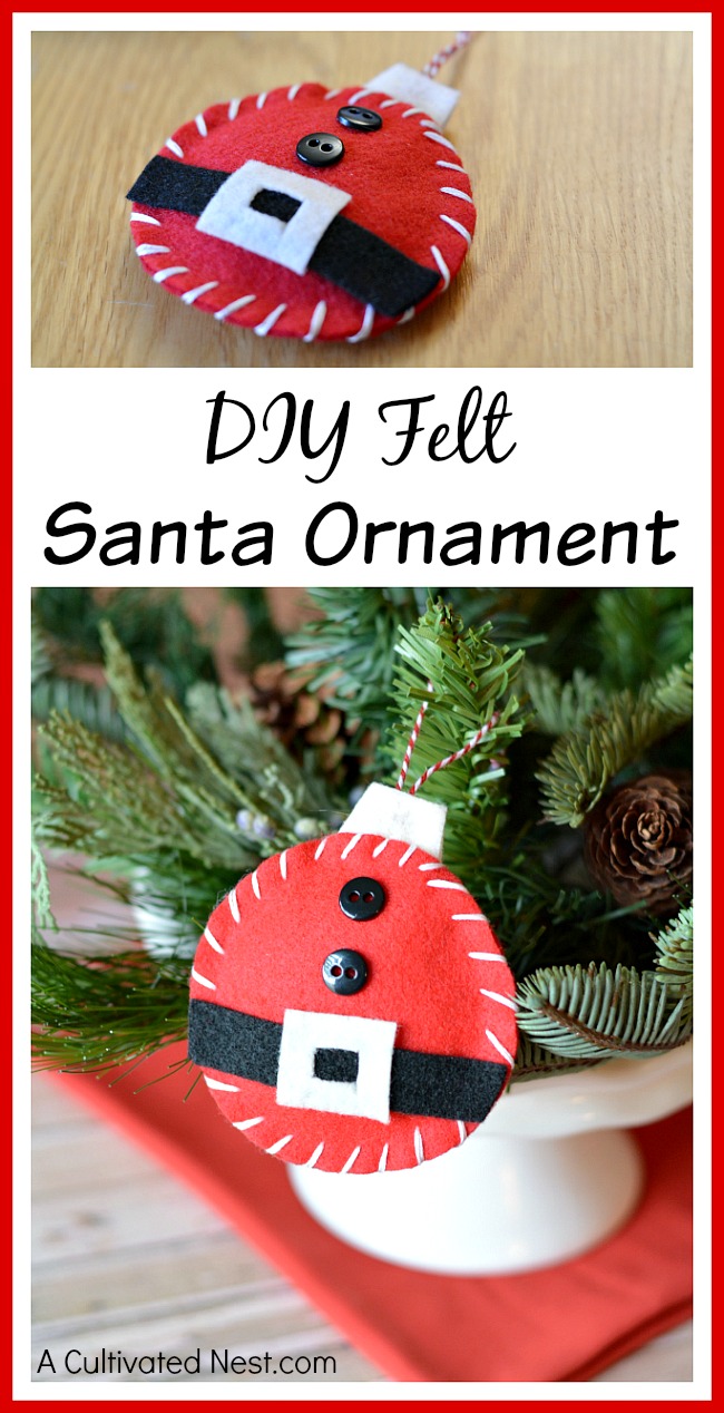 Making your own Christmas ornaments is a lot of fun, and a great activity for kids! This DIY felt Santa ornament would be cute on any Christmas tree!
