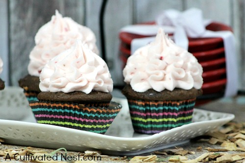 Double chocolate strawberry malt cupcakes