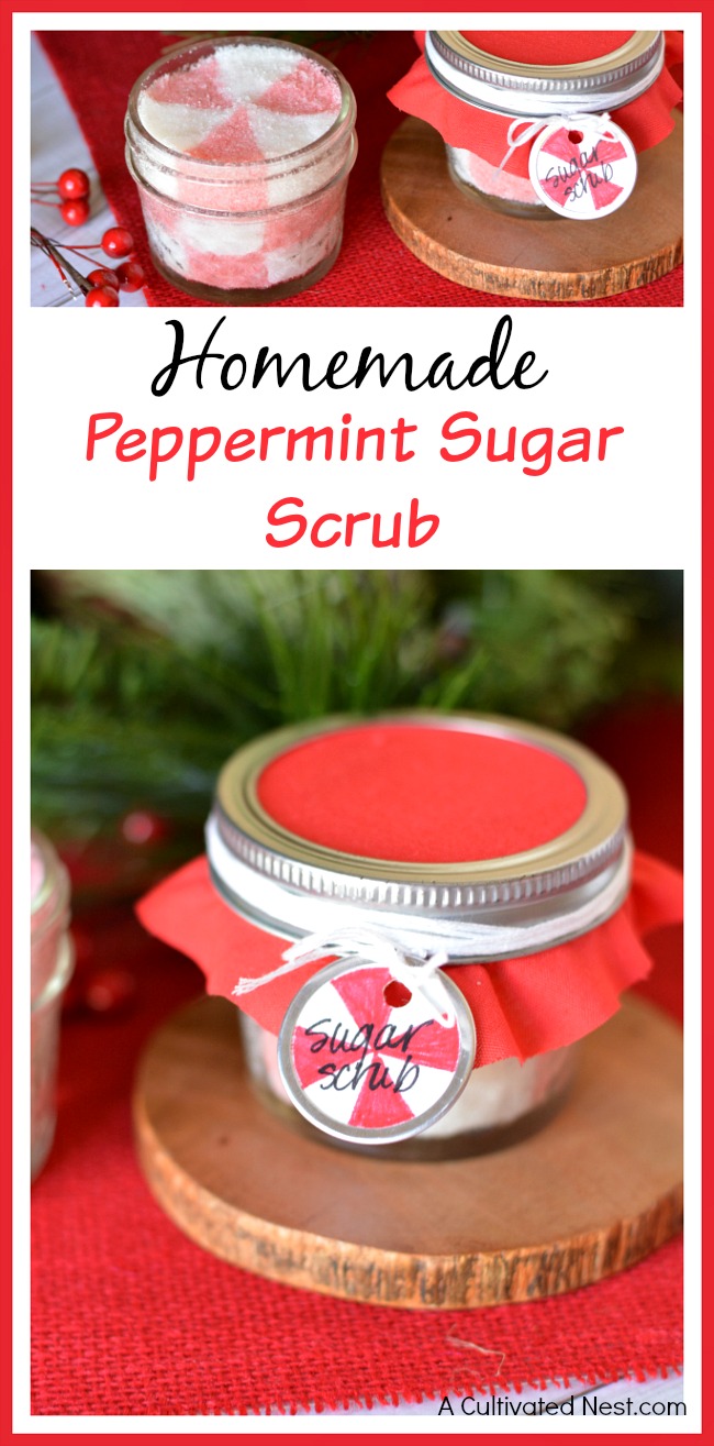 Keep your skin healthy this winter with this homemade peppermint sugar scrub recipe! This make a wonderful homemade Christmas gift! It's frugal, too!