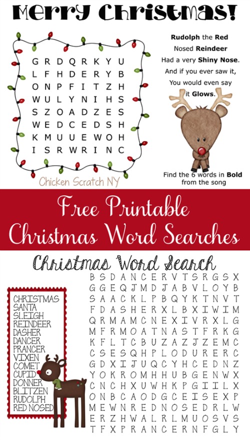 Christmas Reindeer Word Search Printables