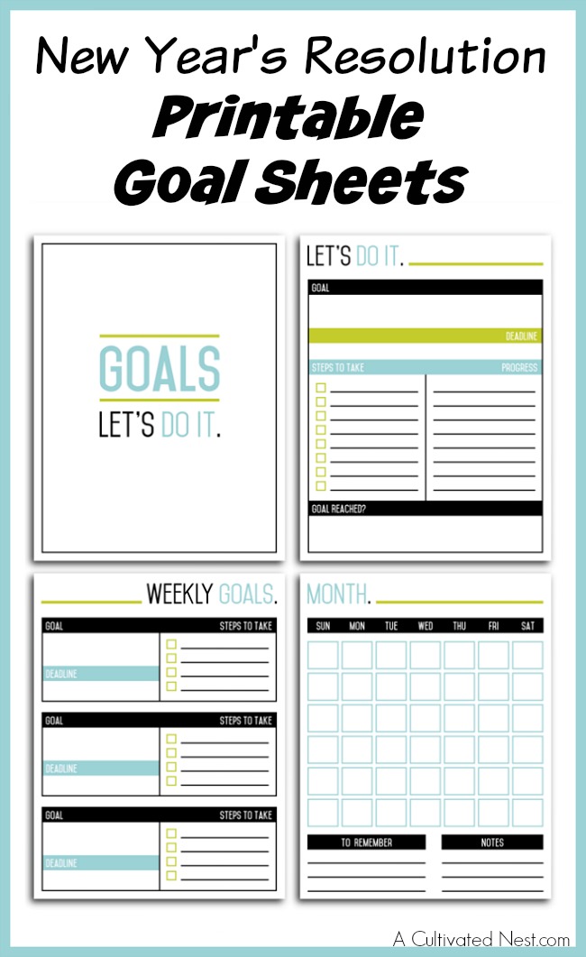 new years resolution printable goal sheets