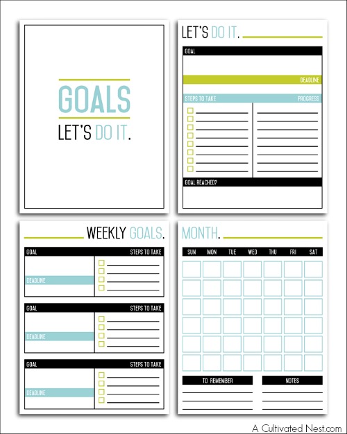 New Year's resolution printable goal sheets