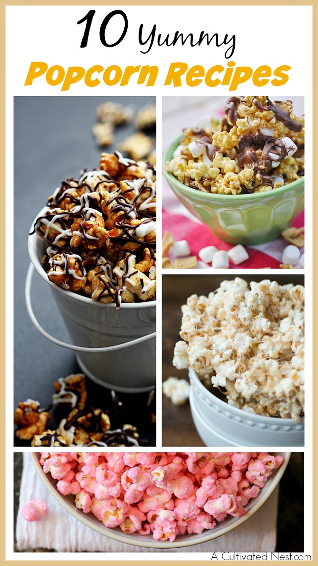 Bored with your usual butter and salt popcorn? Then you have to try one of these 10 yummy popcorn recipes! There's sure to be at least one that you love!