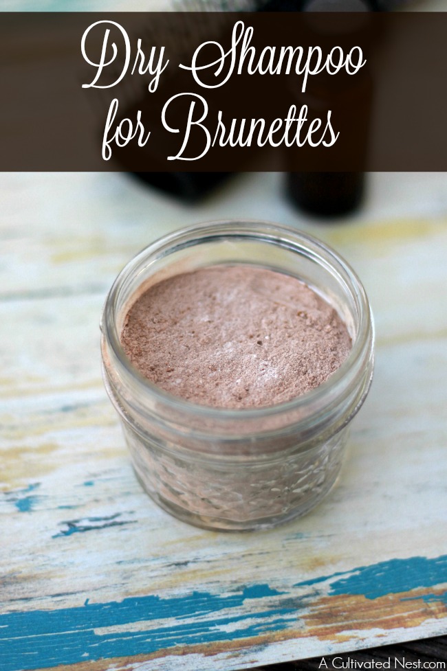 This DIY dry shampoo for brunettes is so easy to make and great for your hair! Instructions for blondes and redheads included, too!