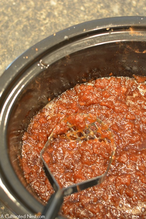 Homemade slow cooker apple butter with free labels