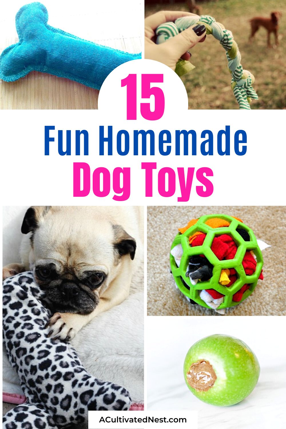 15 Homemade Dog Toys- If you have a dog, you don't need to spend tons of money on toys from pet stores. Instead, check out these fun homemade dog toys for craft ideas! | DIY dog toys to sew, how to make your own pet toys, #diyProjects #dogDIYs #homemadeDogToys #craftIdeas #ACultivatedNest