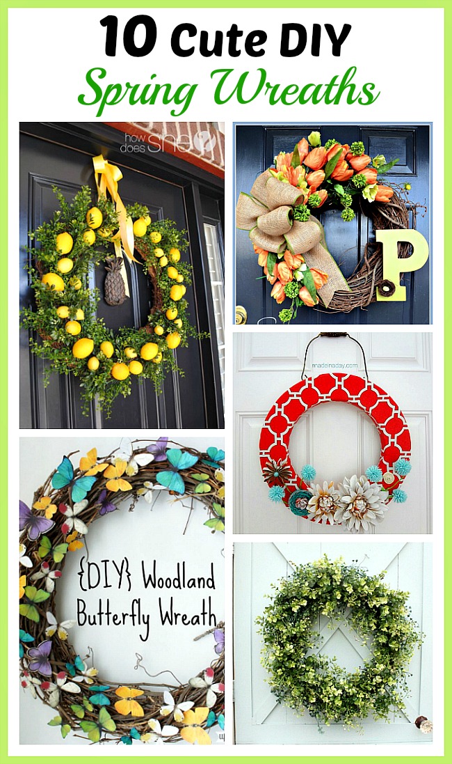 10 Cute DIY Spring Wreaths- To celebrate spring, you should put up a wreath! But don't spend a fortune on a store-bought one. Instead, make one of these 10 cute DIY spring wreaths! | flowers, Easter, lemons, butterflies, door decor, #diy #craft #wreath #spring