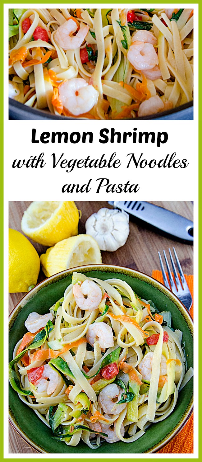 This light and healthy seafood dish is perfect for hot spring or summer days! Give this lemon shrimp with vegetable noodles and pasta recipe a try!