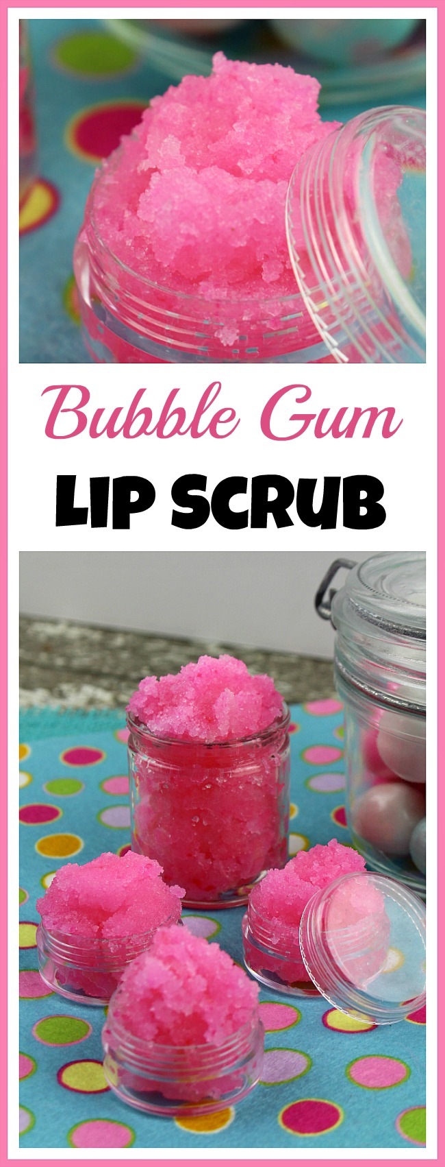 If you want lips that look and feel great, you should use a lip scrub! This luxurious DIY bubble gum lip scrub is easy and inexpensive to make!