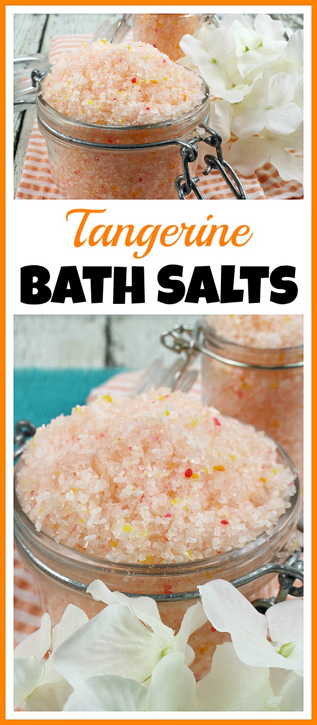 These homemade tangerine bath salts are full of relaxing, soothing ingredients! They're perfect for decompressing after a long day, or for giving as a gift!