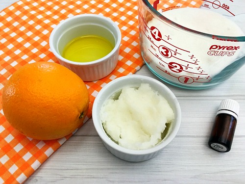 This homemade orange sugar scrub has such a lovely, bright, citrus scent! And the sweet orange essential oil in it is wonderful for your skin!