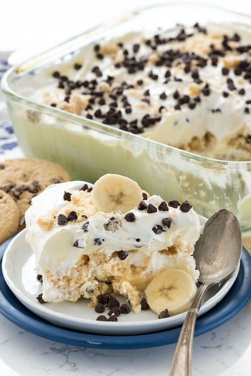 10 Scrumptious No-Bake Desserts- No-Bake Banana Chocolate Chip Shortbread Icebox Cake