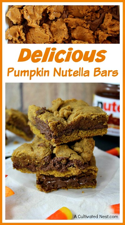 Pumpkin Nutella Bars- Not only are pumpkins full of healthy nutrients, but they're also really tasty! This fall, try some of these pumpkin dessert recipes! | #dessert #pumpkin #recipes #pumpkinRecipes #ACultivatedNest