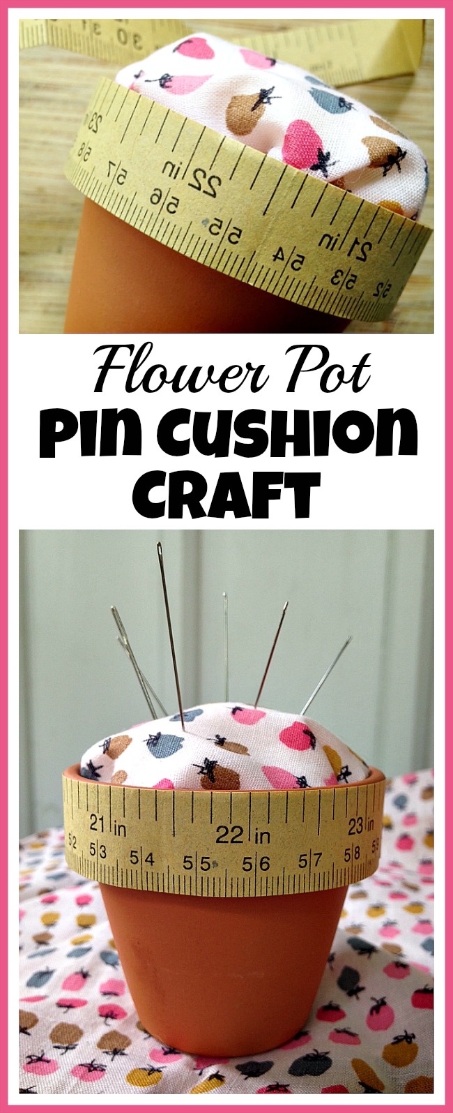 Want a stylish yet organized sewing area? Keep your pins and needles organized with this cute flower pot pin cushion craft!