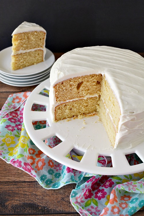 Homemade Yellow Cake- If you want a delicious (and healthier) cake, then skip the box mix and make this delicious homemade yellow cake! | baking, food, dessert, baking cake from scratch, how to make homemade yellow cake, frosted cake