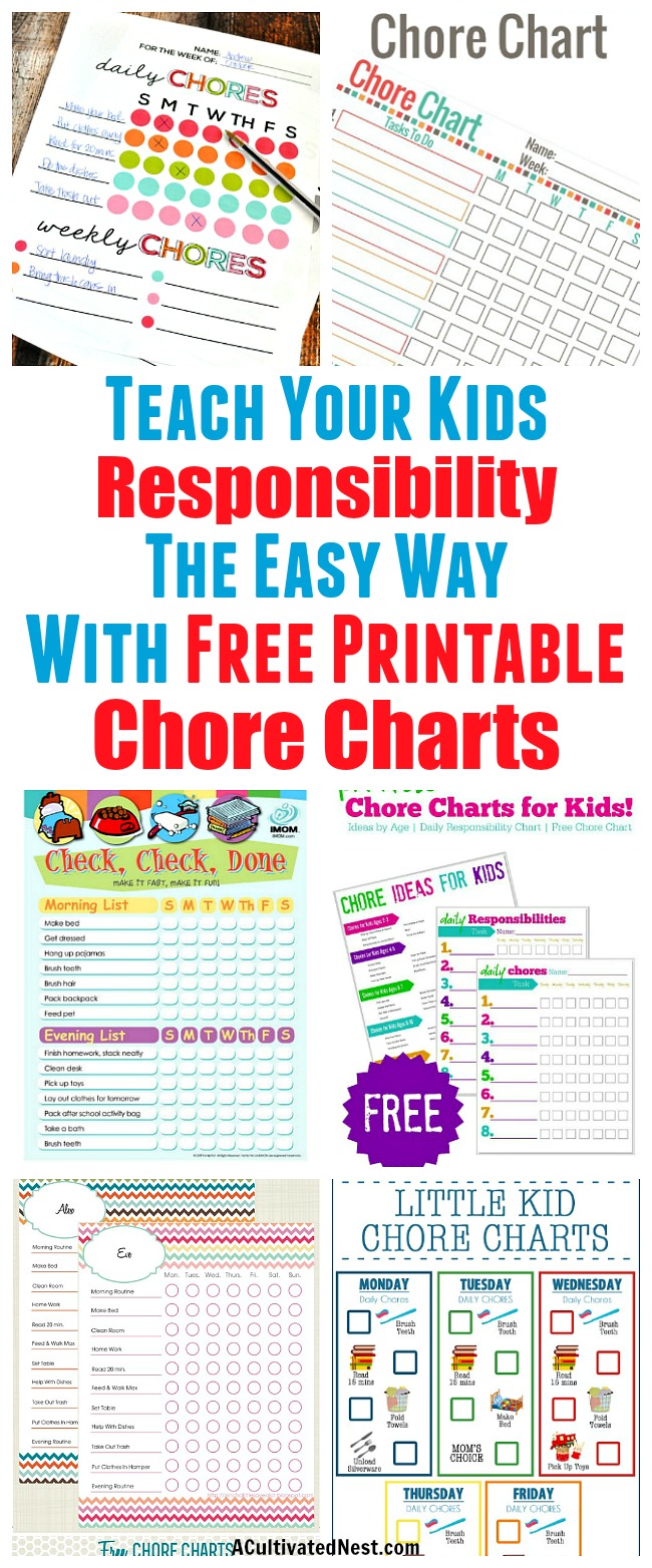 10 Free Printable Chore Charts for Kids- These free printable chore charts for kids will help motivate your kids to finally do their chores! Includes chore charts for kids of all ages! | teach kids to clean, teach kids responsibility, age-appropriate chores for kids #printable #freePrintable #parenting #kids