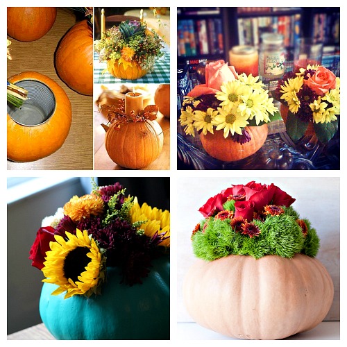 DIY Fall Pumpkin Flower Vases- Want a unique and beautiful vase for your fall decor or to use as a fall table centerpiece? Then you've got to make one of these DIY pumpkin flower vases! | #DIY #pumpkin #fall #decor #craft #vase #flowerVase #autumn #decorating #DIYProject #ACultivatedNest