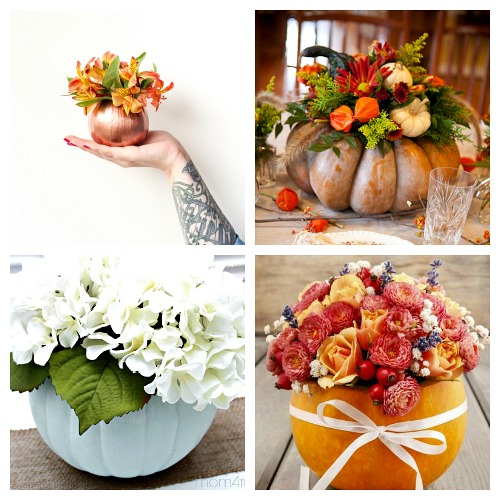 20 Beautiful DIY Pumpkins with Flowers- Want a unique and beautiful vase for your fall decor or to use as a fall table centerpiece? Then you've got to make one of these DIY pumpkin flower vases! | #DIY #pumpkin #fall #decor #craft #vase #flowerVase #autumn #decorating #DIYProject #ACultivatedNest