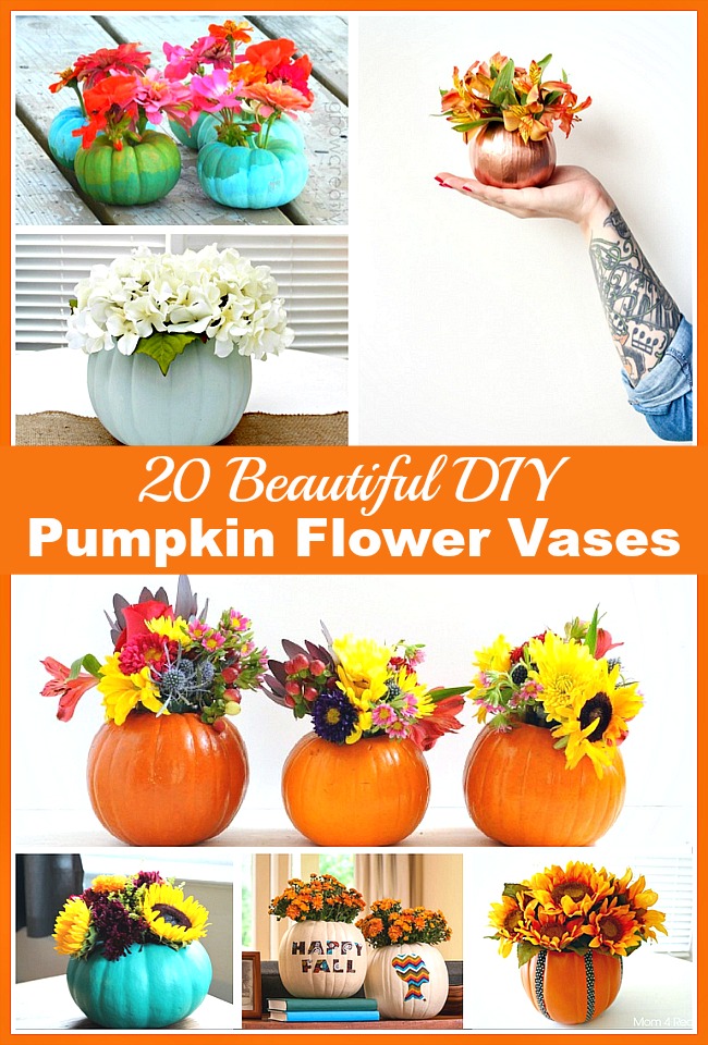 20 Beautiful DIY Pumpkin Flower Vases- If you want a unique and beautiful addition to your fall decor, or a lovely fall table centerpiece, then you need to make one of these DIY pumpkin flower vases! | #DIYProject #pumpkin #fall #craft #decor #vase #flowerVase #autumn #decorating #DIY #ACultivatedNest